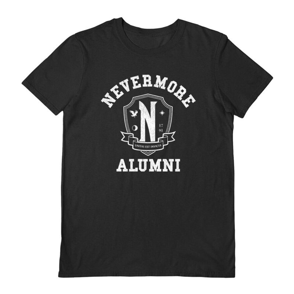 Wednesday Unisex Adult Nevermore Alumni T-Shirt / Black/White